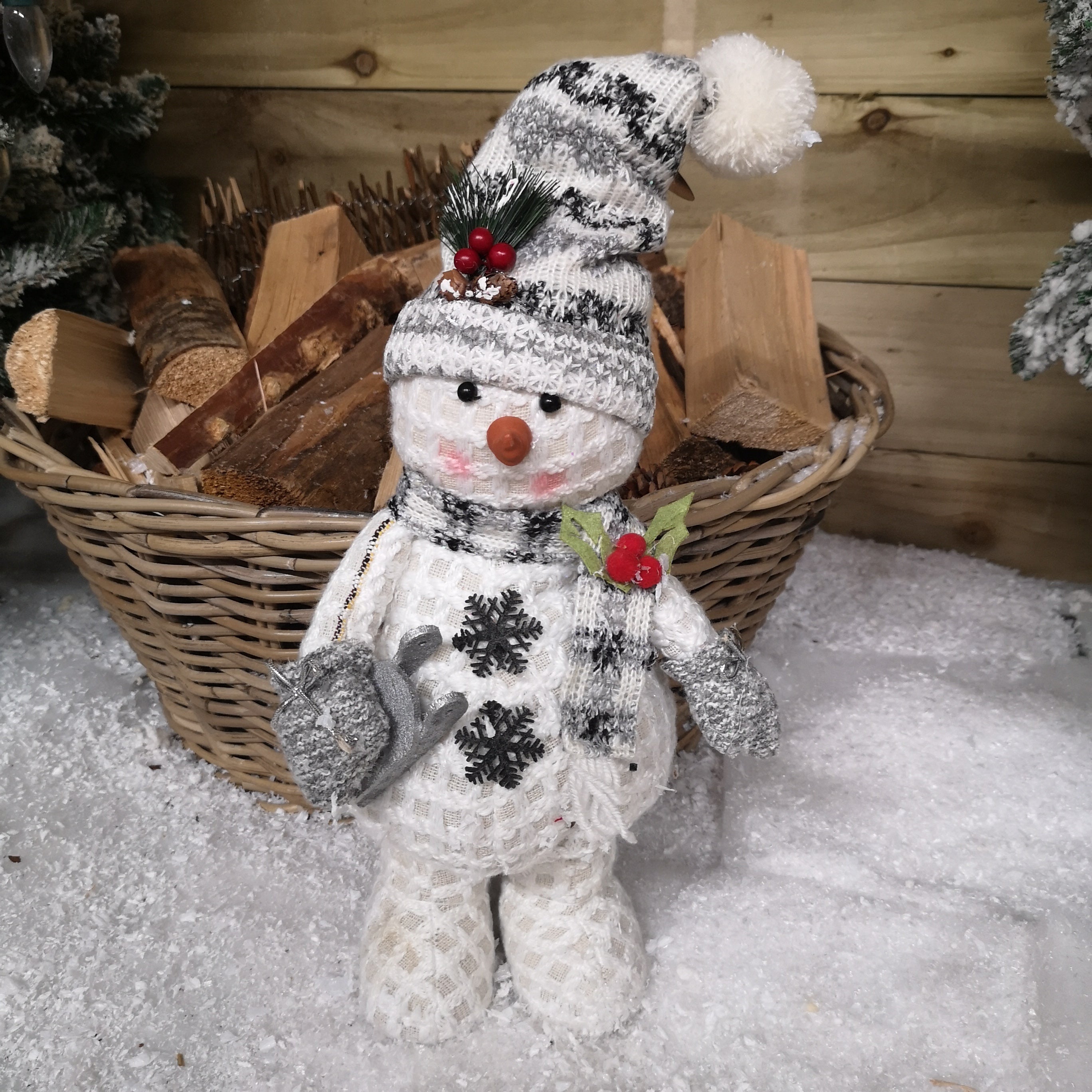 40cm Plush Christmas Decoration Standing Snowman Holding Sledge
