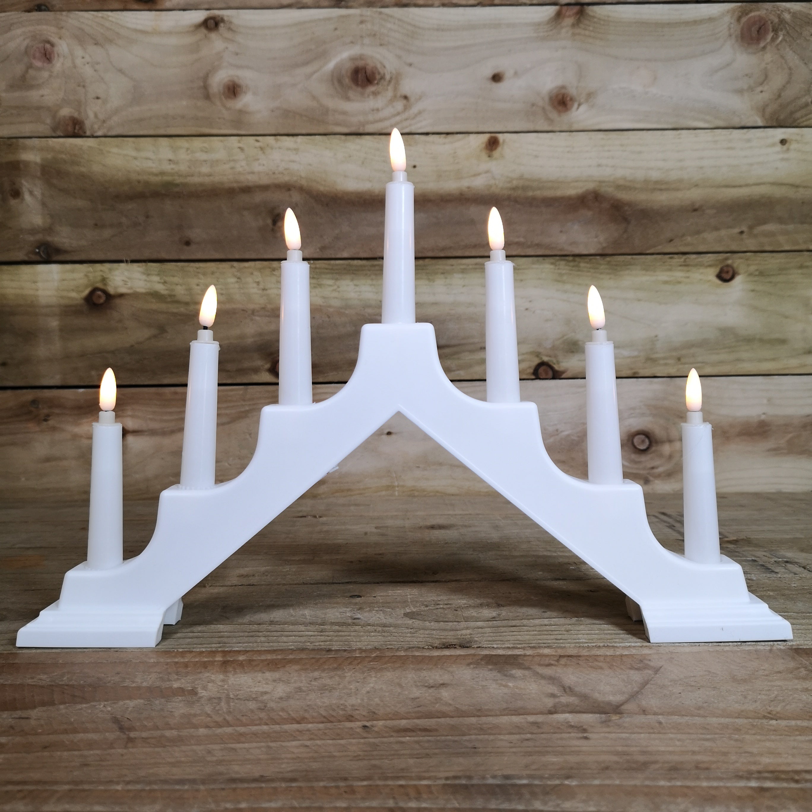 40cm Premier Christmas Candlebridge with 7 Flickering LEDs with Timer in White Battery Operated
