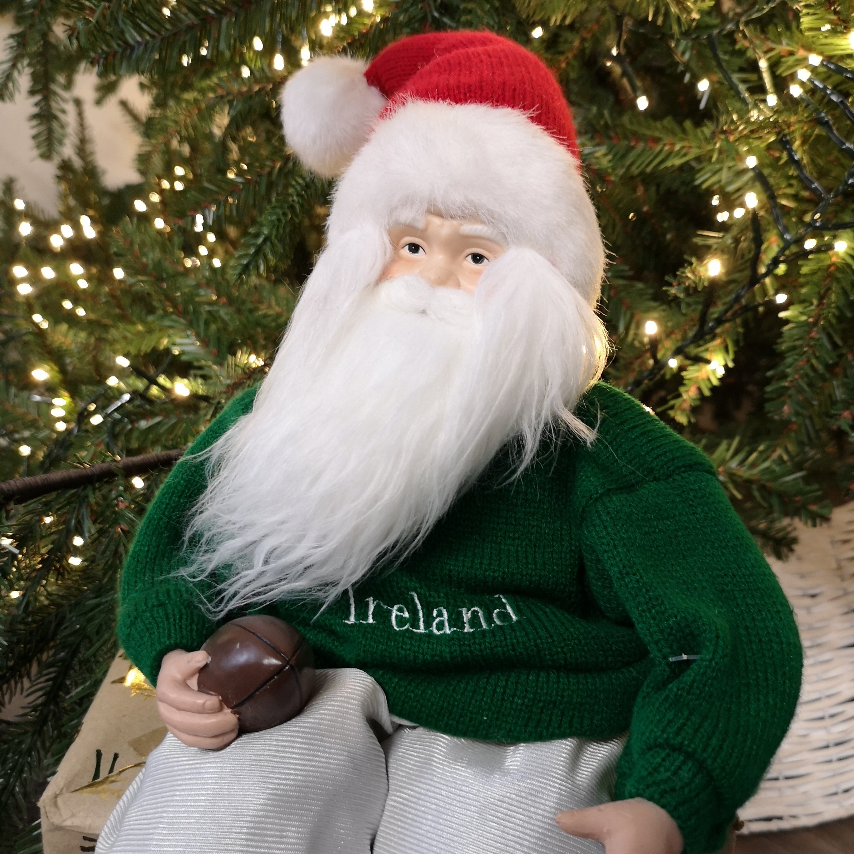 40cm Sitting Ireland Rugby Santa Claus Father Christmas Decoration in Green