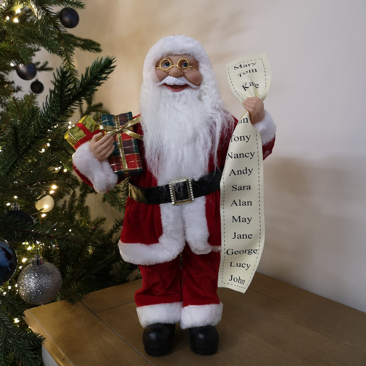 40cm Standing Santa Claus Father Christmas Decoration Holding Name List & Gifts in Red