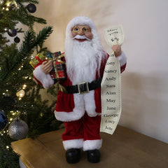 40cm Standing Santa Claus Father Christmas Decoration Holding Name List & Gifts in Red