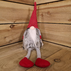 54cm Festive Christmas Haired Gonk with Dangly Legs in Dotted Hat