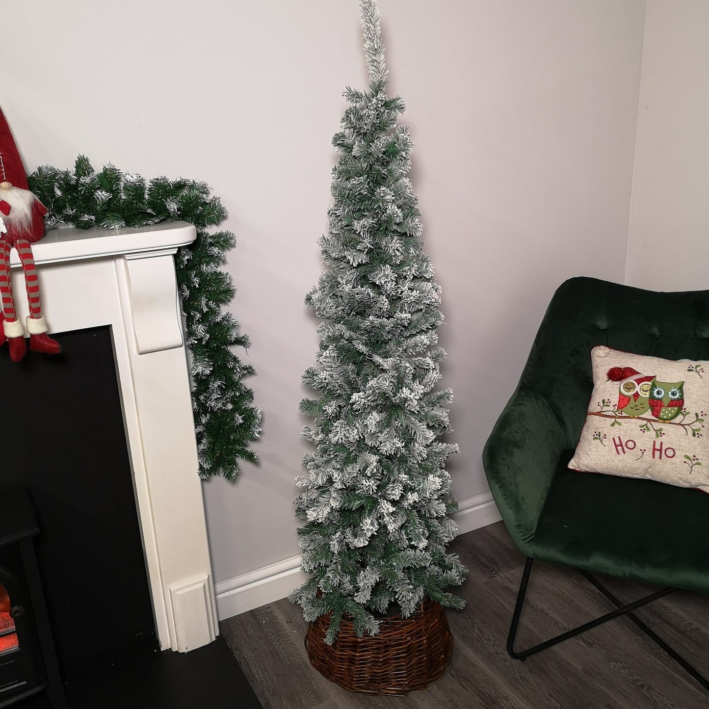 5.5ft (1.7m) Premier Snow Flocked Spruce Pine Slim Christmas Tree in Green