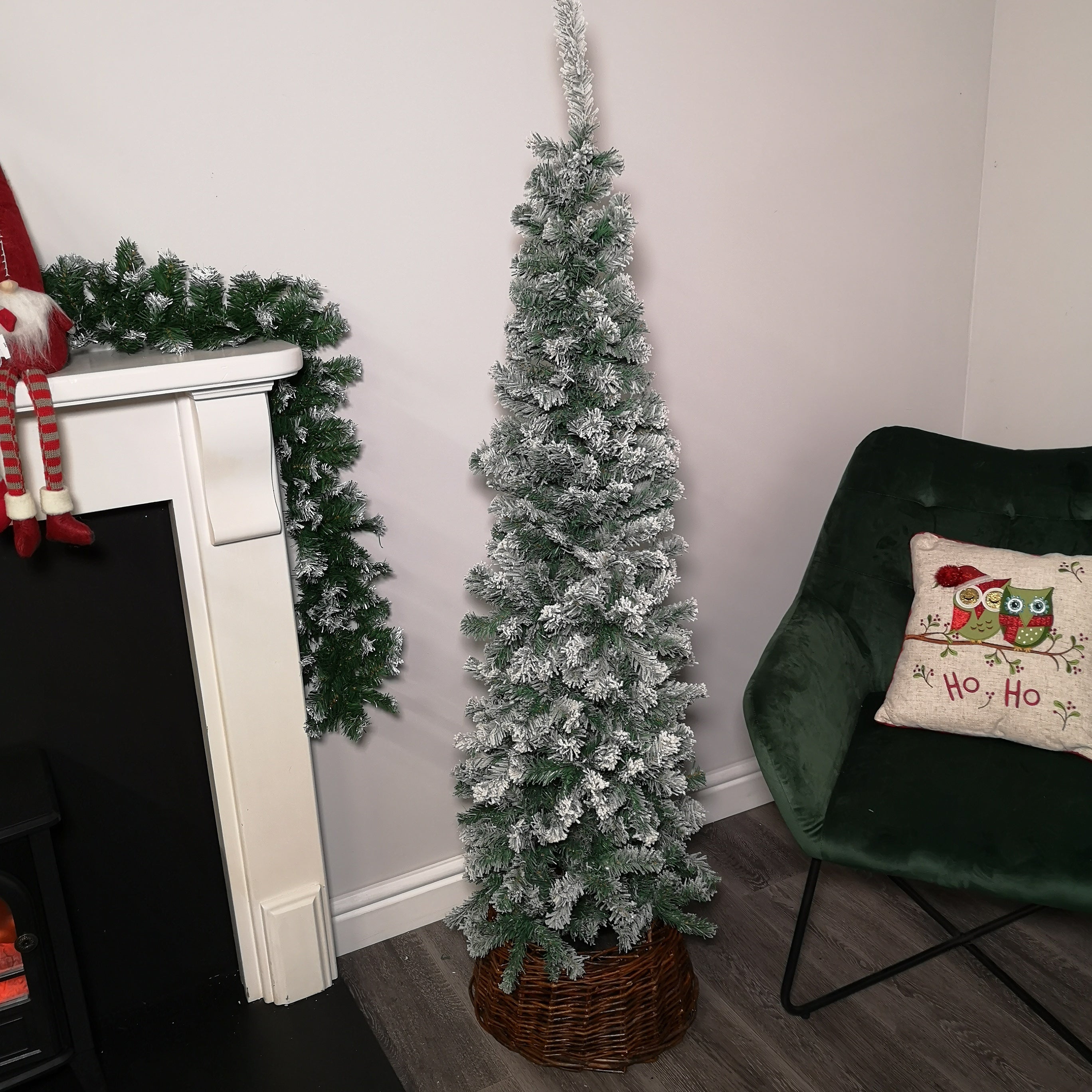 5.5ft (1.7m) Premier Snow Flocked Spruce Pine Slim Christmas Tree in Green