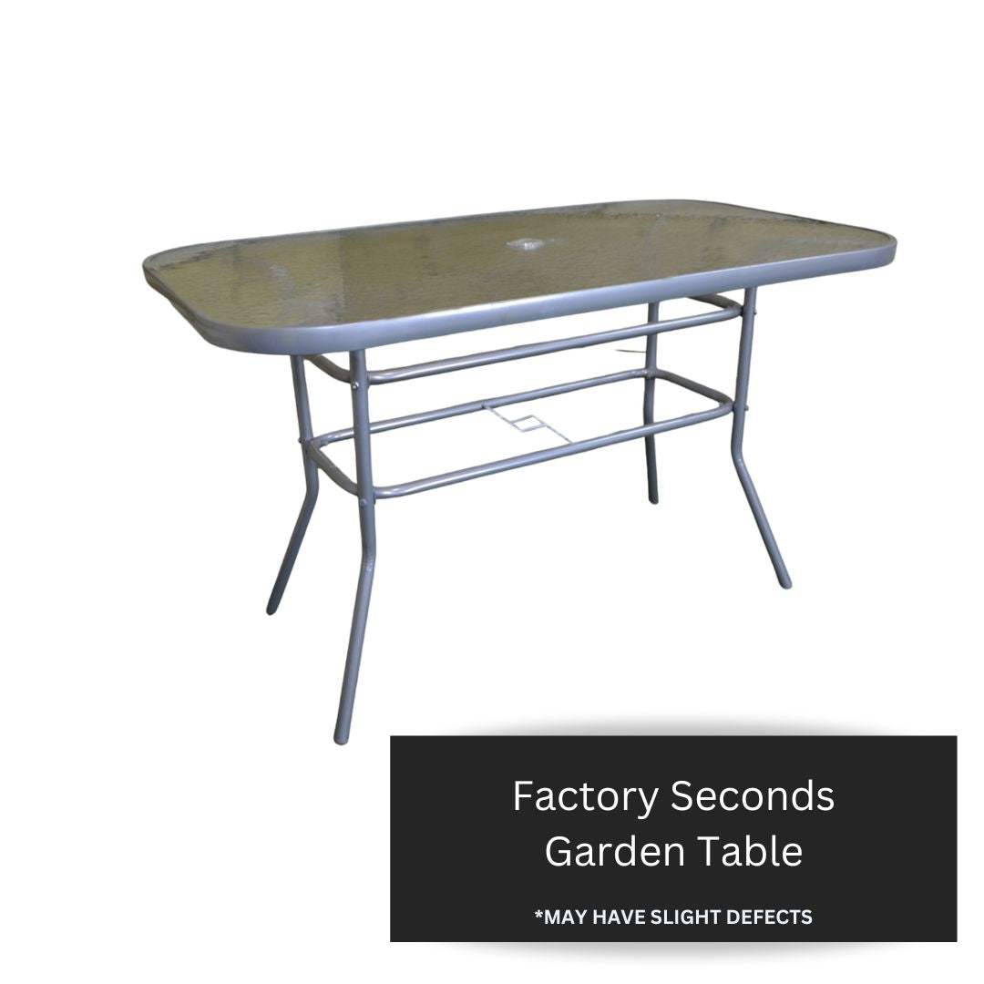 Factory Seconds Stylish Glass topped table with modern grey frame which is 120cm x 70cm