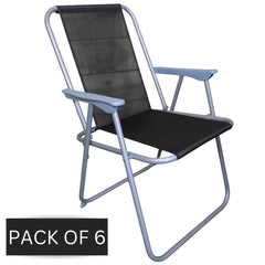 6 x Foldable Garden Chairs Fixed position garden chairs with grey frame and black fabric