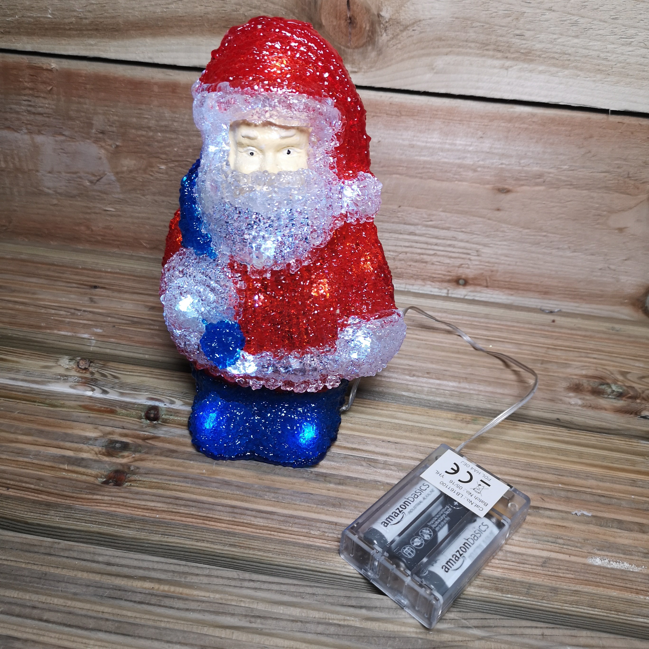 20cm Battery Operated Acrylic Santa Claus Father Christmas with Cool White LEDs