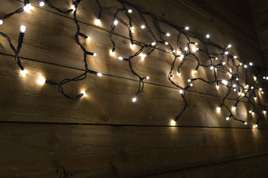 300 LED (6m) Warm White Connectable Icicle Lights on a Black Cable