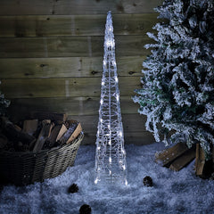 90cm LED Indoor Outdoor Acrylic Pyramid Christmas Decoration in Cool White