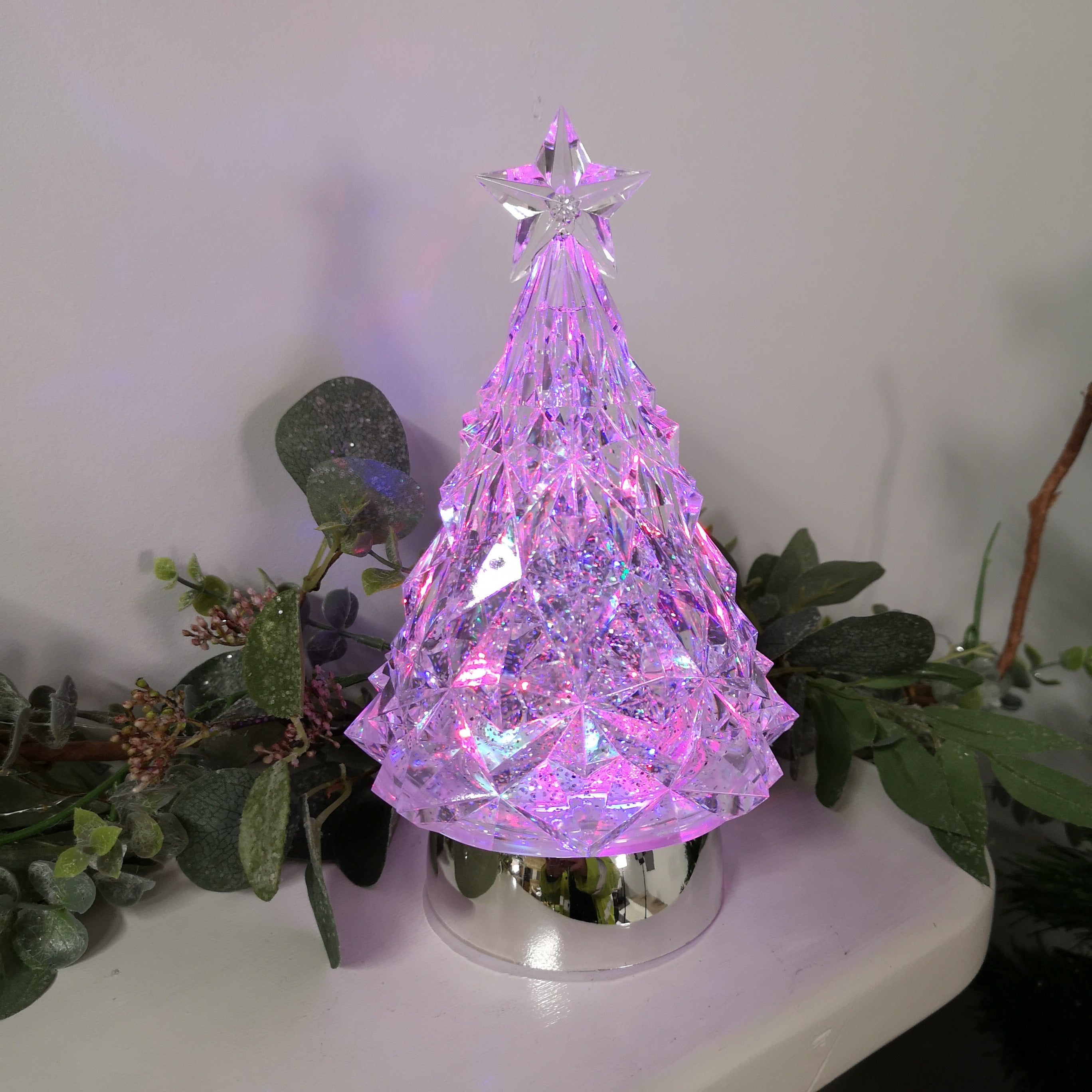 23cm Snowtime LED Christmas Glitter Water Spinner Colour Changing Tree
