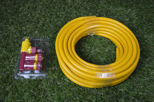 15m Professional Gold Garden Hose Pipe & 4 Fittings 1600