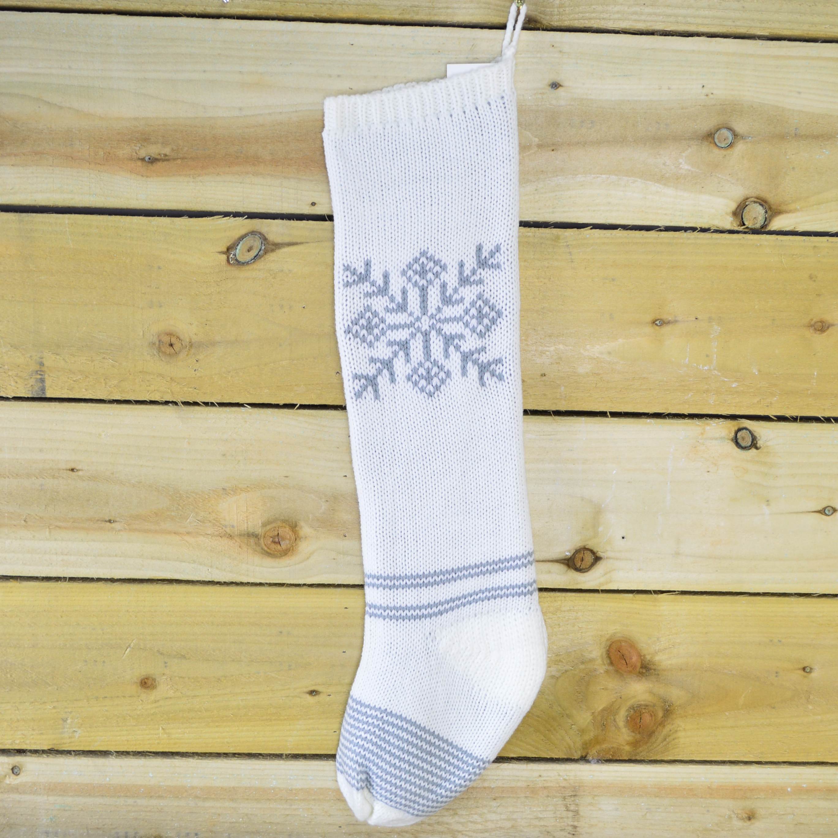 60cm Knitted Christmas Stocking Hanging Decoration with Snowflake Design
