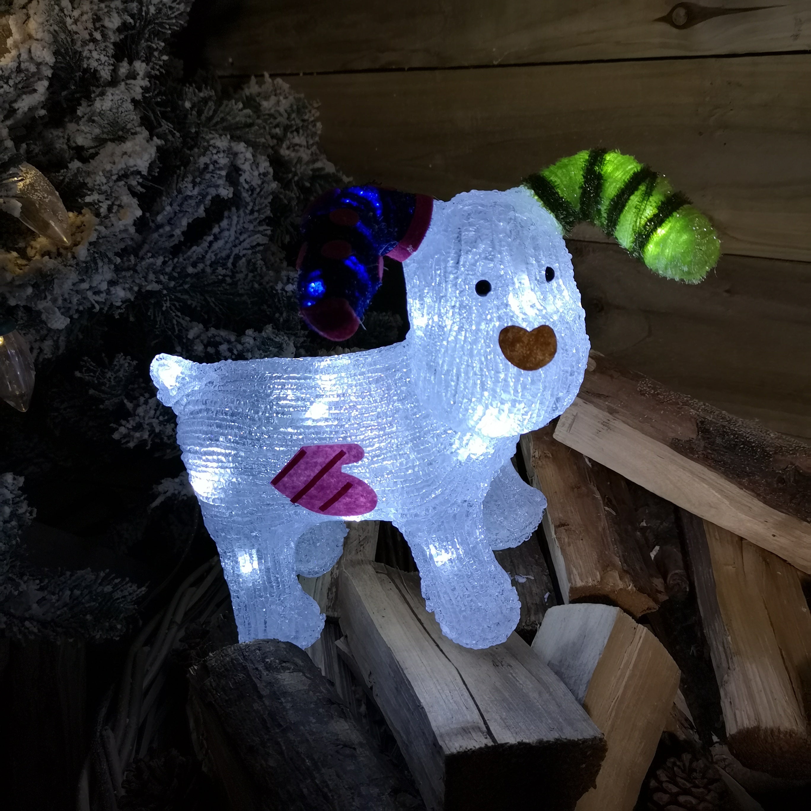 31cm The Snowman Acrylic Snowdog Christmas Decoration with 24 Ice White LEDs
