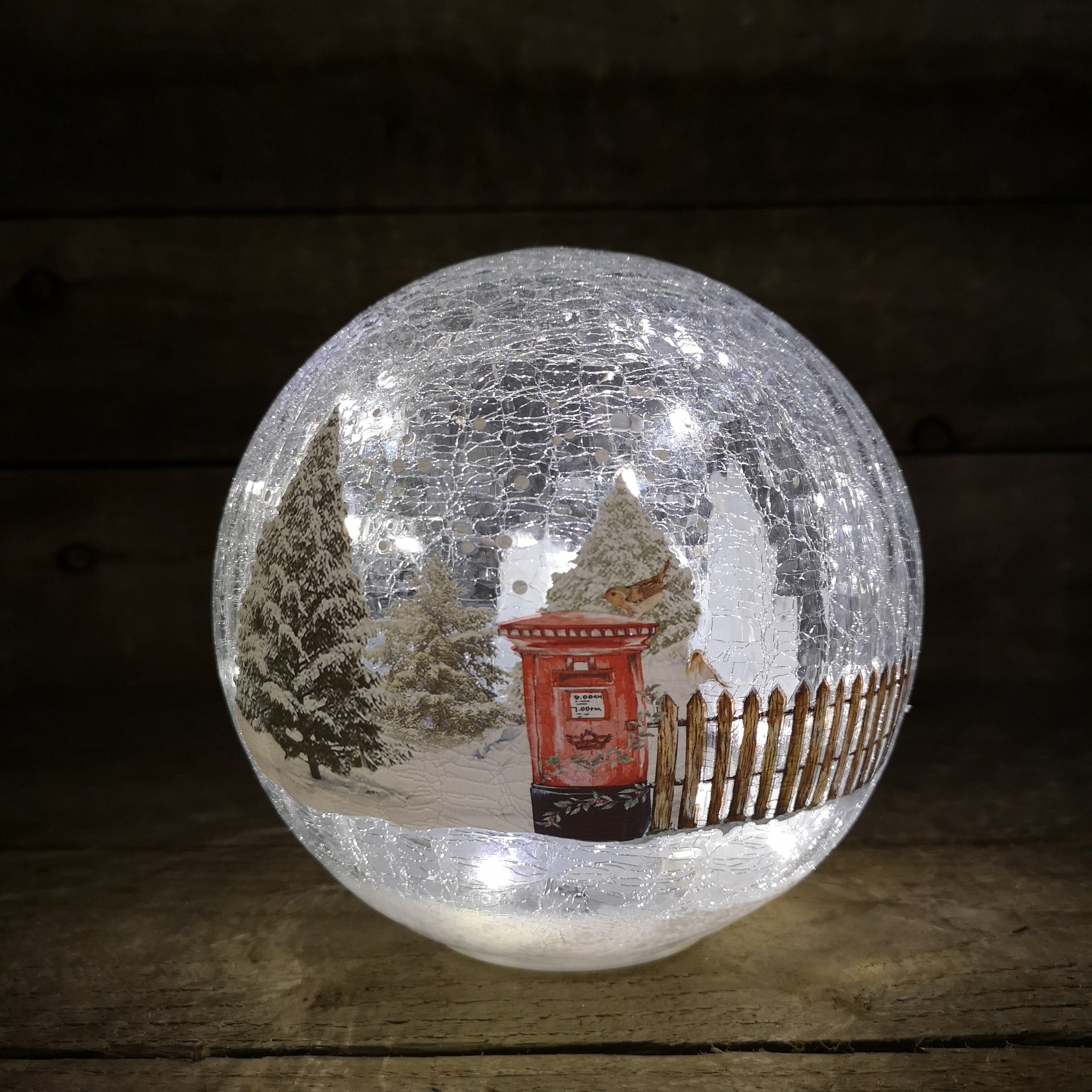 20cm Festive Christmas LED Crackle Effect Glass Winter Scene Ball
