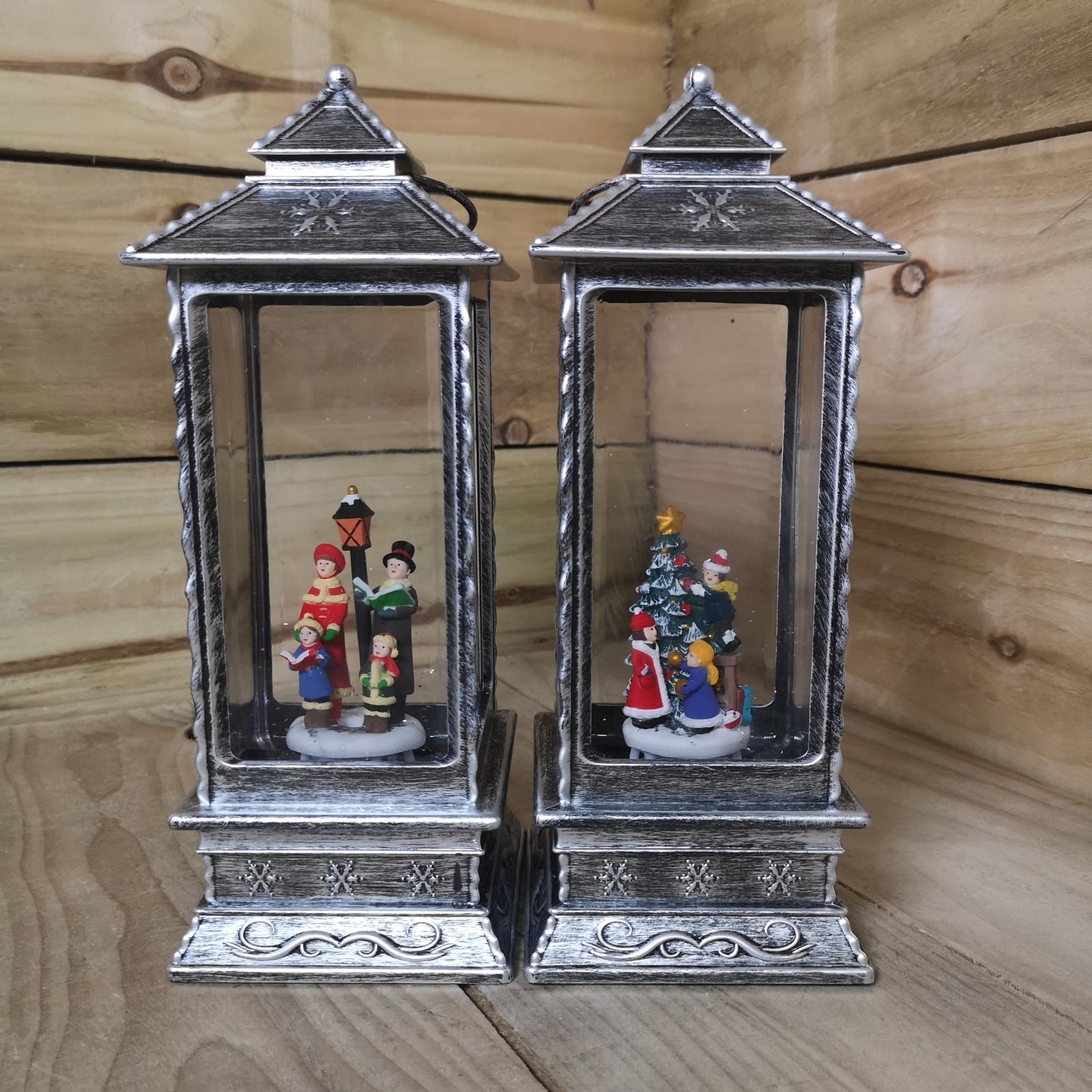 27cm Glitter Water Spinner Lantern - Pick Choir or Tree. Warm White LED