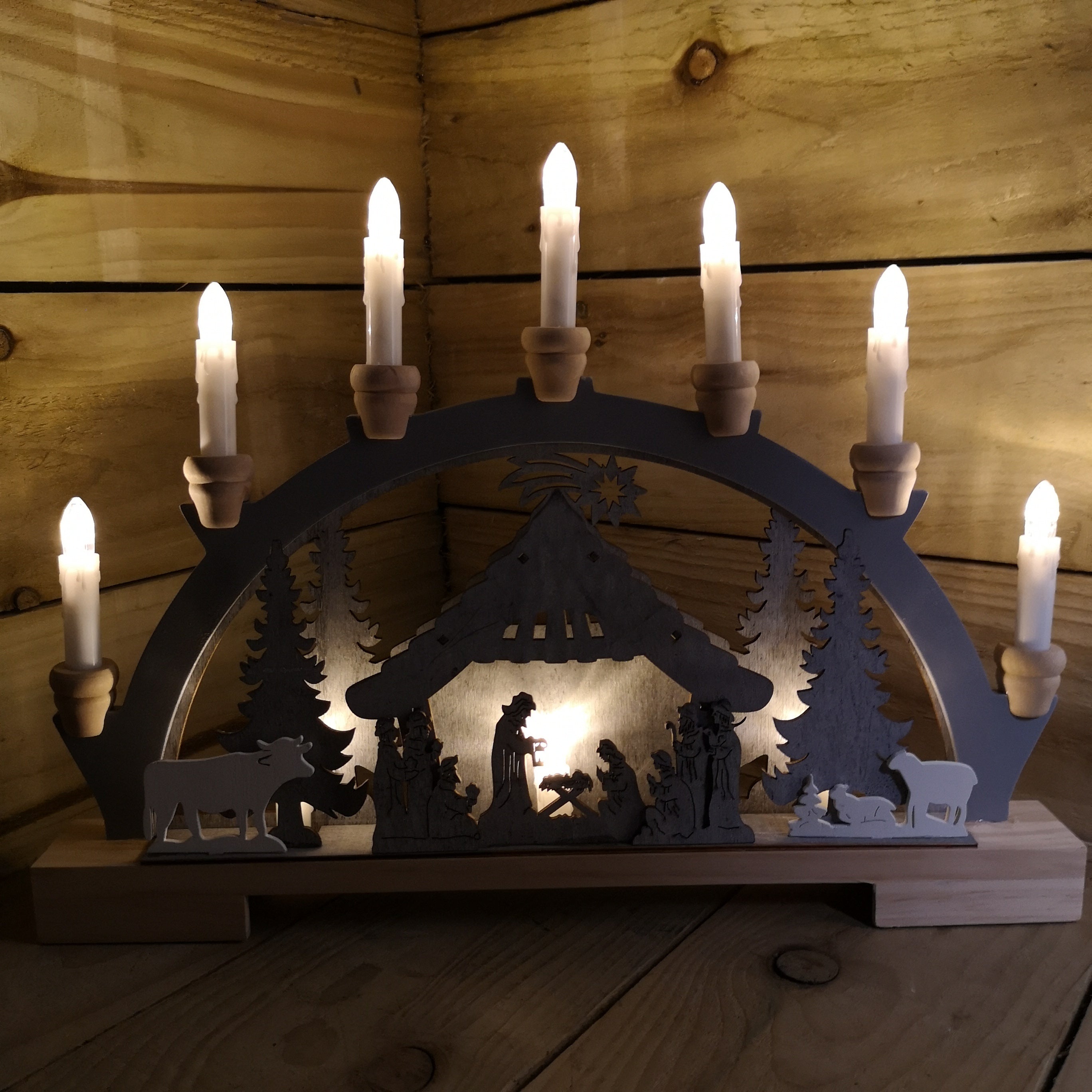 45cm Battery Operated Christmas Lit Wooden Nativity Silhouette  Candle Bridge