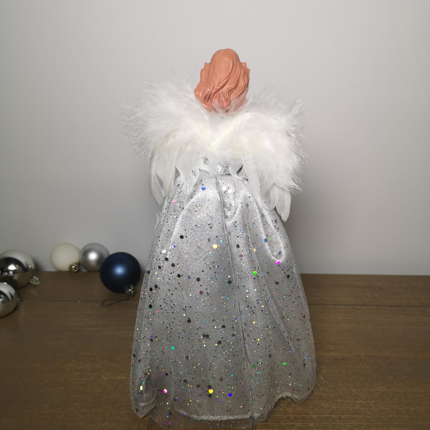28cm Premier Christmas Tree Top Angel Decoration with Feather Wings in Silver