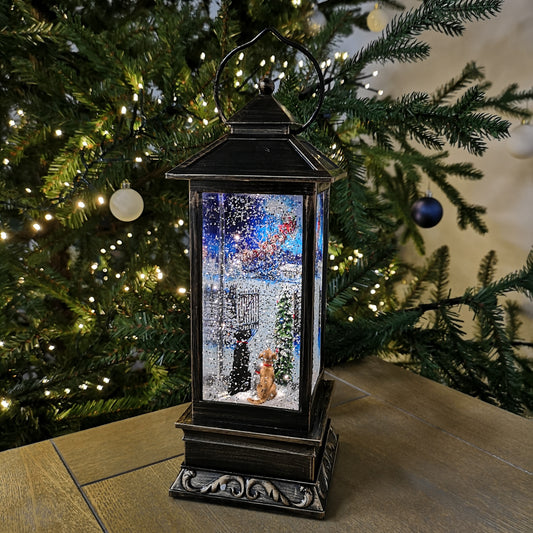 Snowtime Dual Power LED Water Lantern with Macneil 'Cats & Dogs Watching Santa' Scene 2736