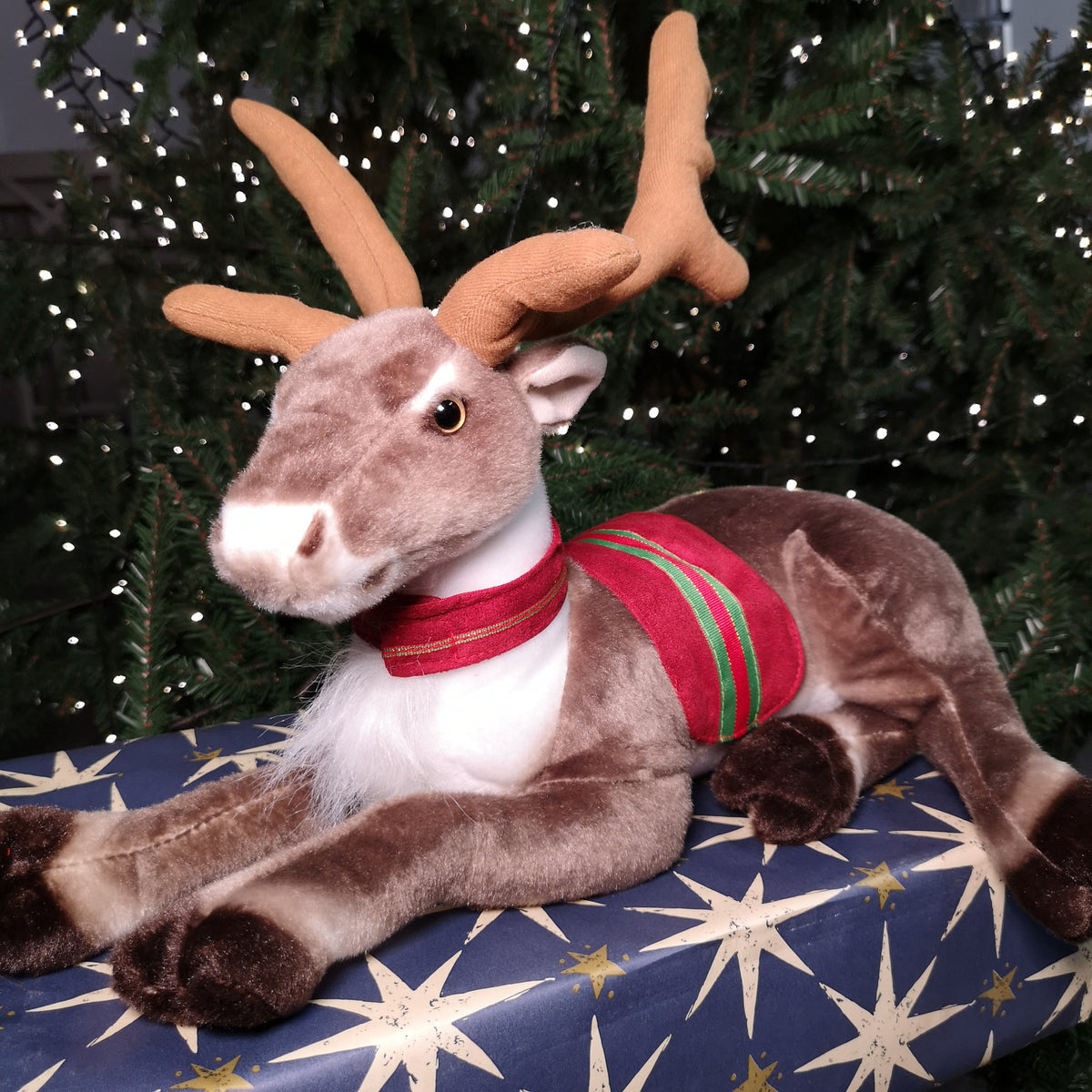 44cm Sitting Fabric Plush Reindeer / Stag Christmas Decoration / Ornament