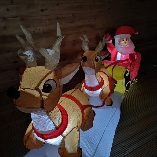 Premier 2.4M Christmas Outdoor Light Up Inflatable Santa Sleigh with Reindeer 2736