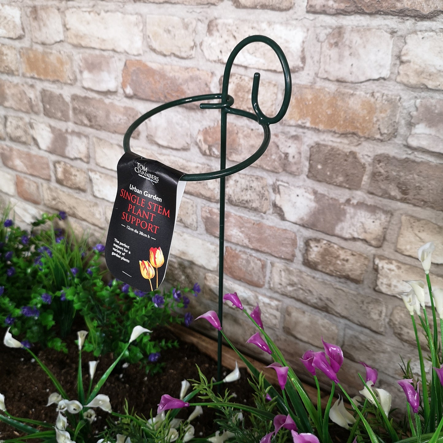 Pack of 6 Tom Chambers Urban Metal Herbaceous Garden Green Single Stem Plant Support Rings 12cm x 38cm