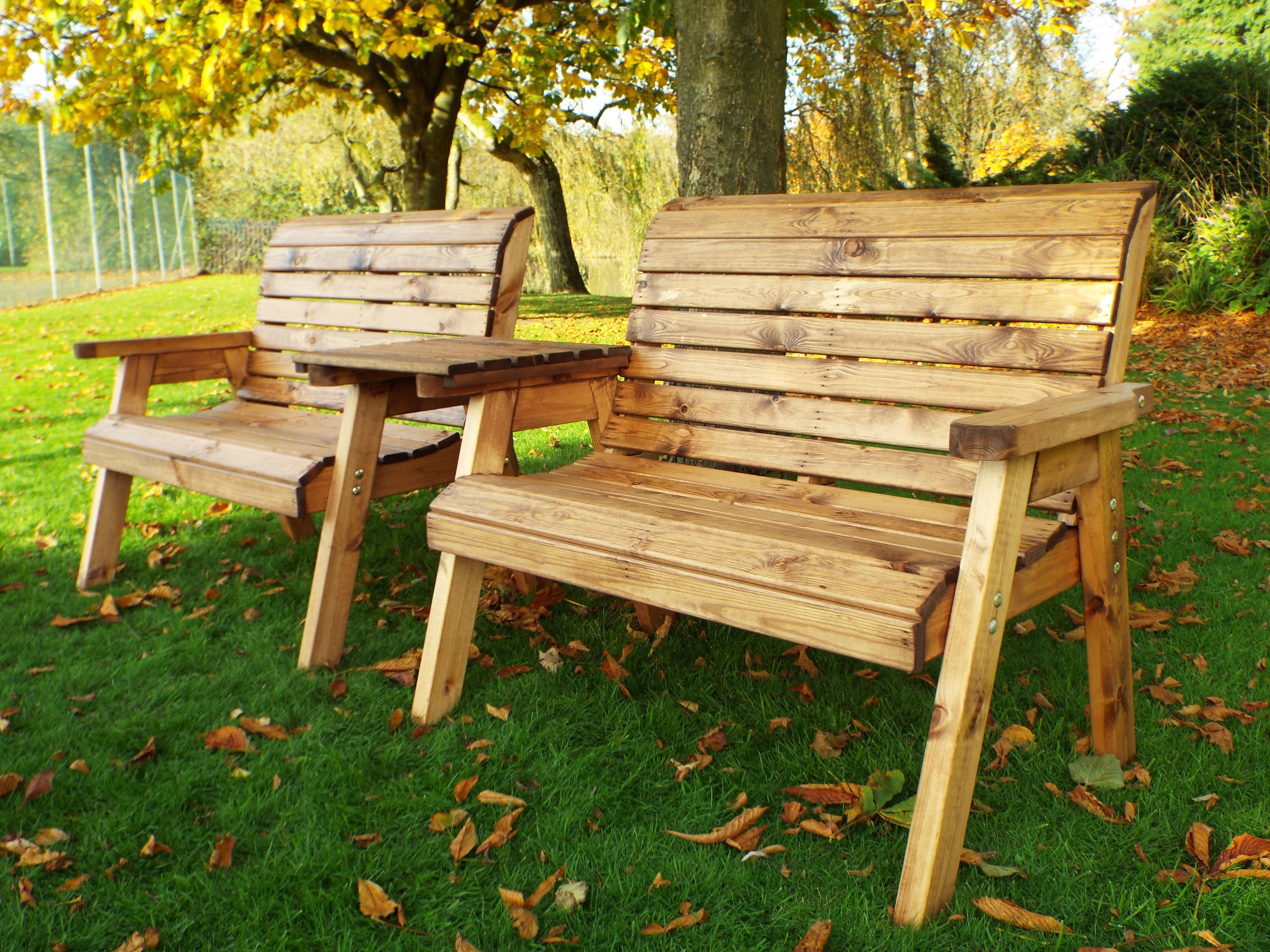 Hand Made 4 Seater Chunky Rustic Wooden Furniture Set 2 Benches, Straight Tray