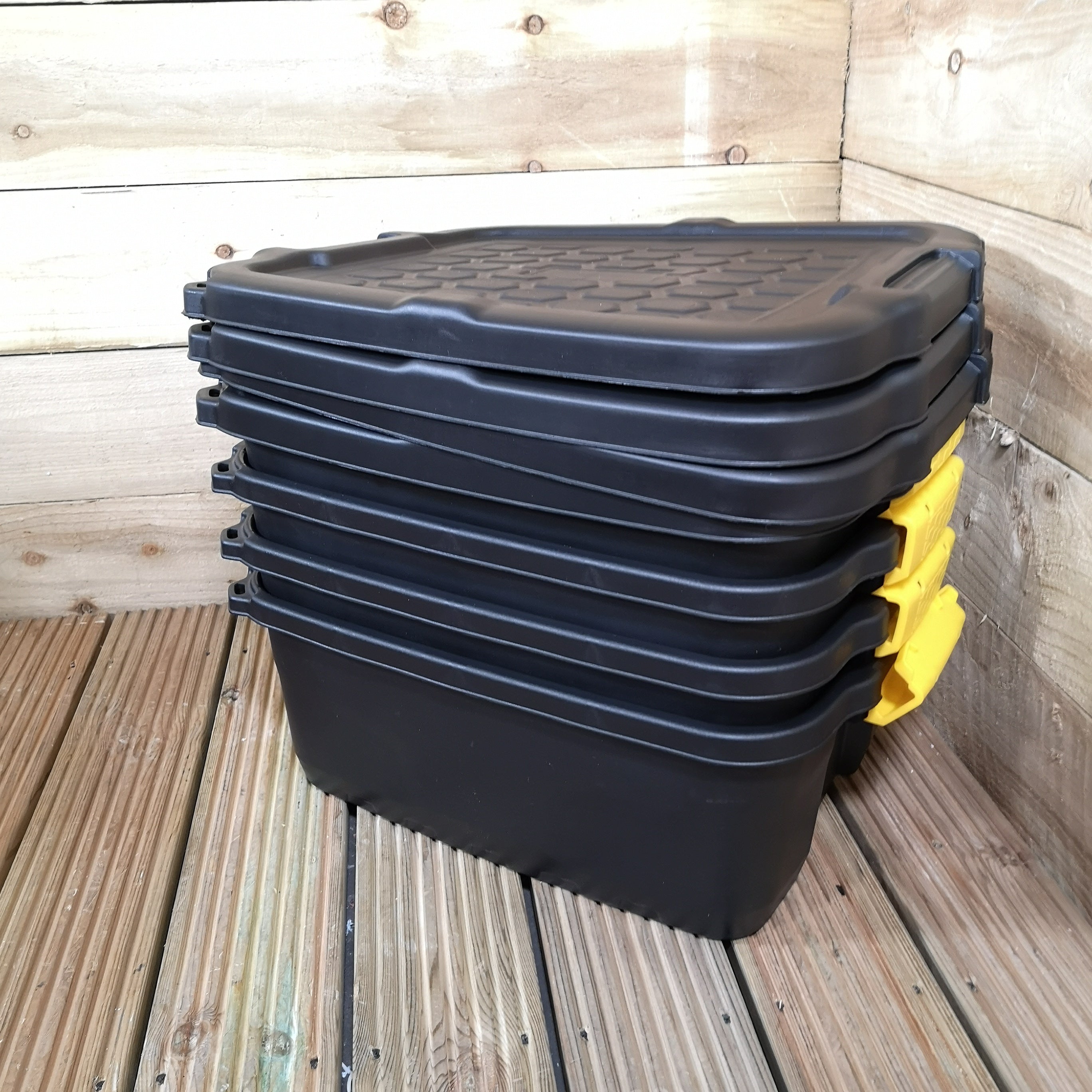 4 x 24L Heavy Duty Storage Boxes, Sturdy, Lockable, Stackable and Nestable Design Storage Chests with Clips in Black