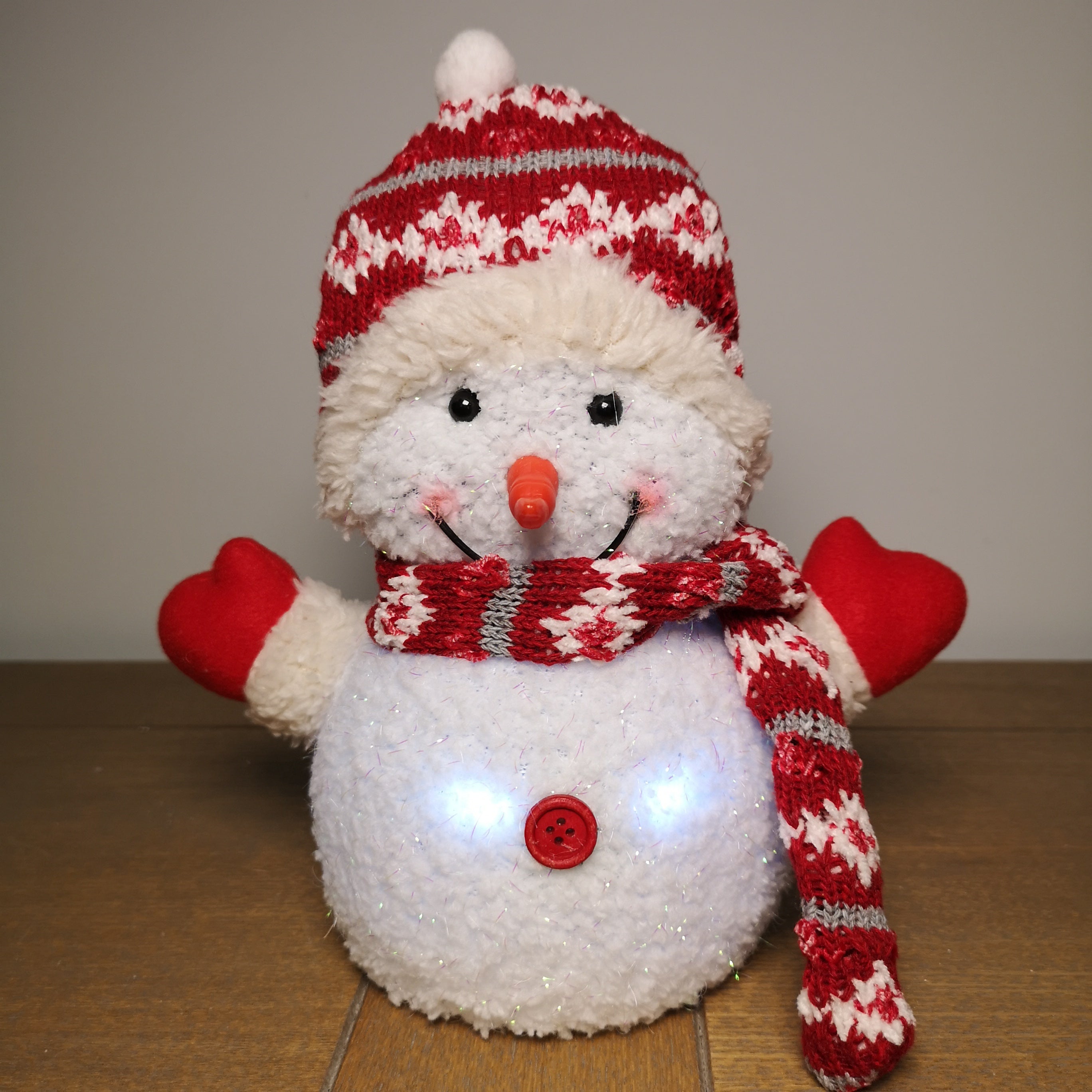 23cm Battery Operated Flashing White LED Christmas Snowman in Red Hat
