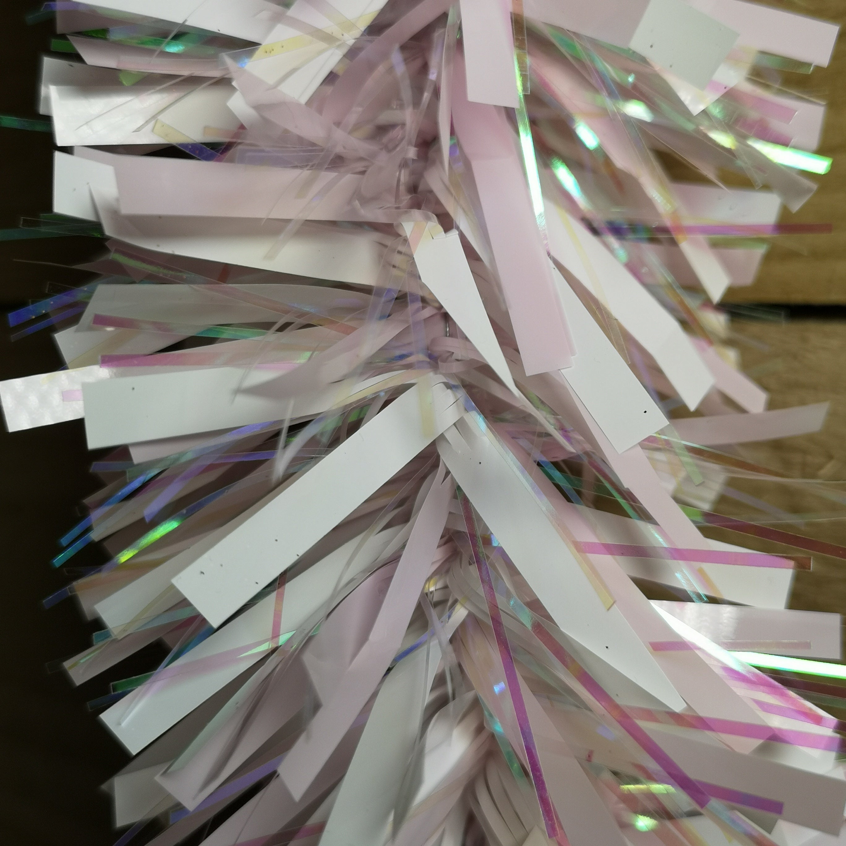 2m x 10cm Festive Christmas Baby Pink and White Iridescent Tinsel