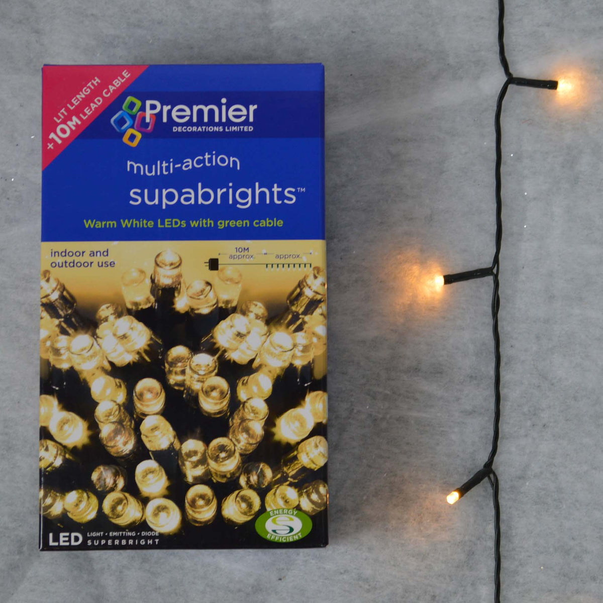 Premier Supabright LED Christmas Lights - Choice of Colours - Green Wire