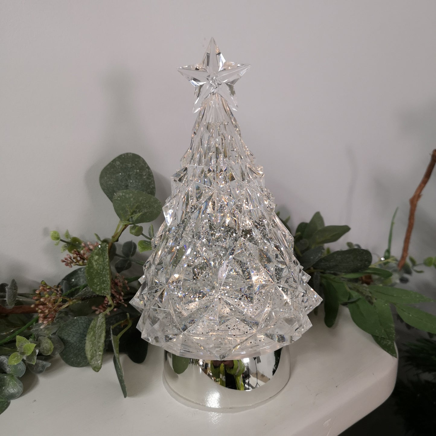 23cm Snowtime LED Christmas Glitter Water Spinner Colour Changing Tree