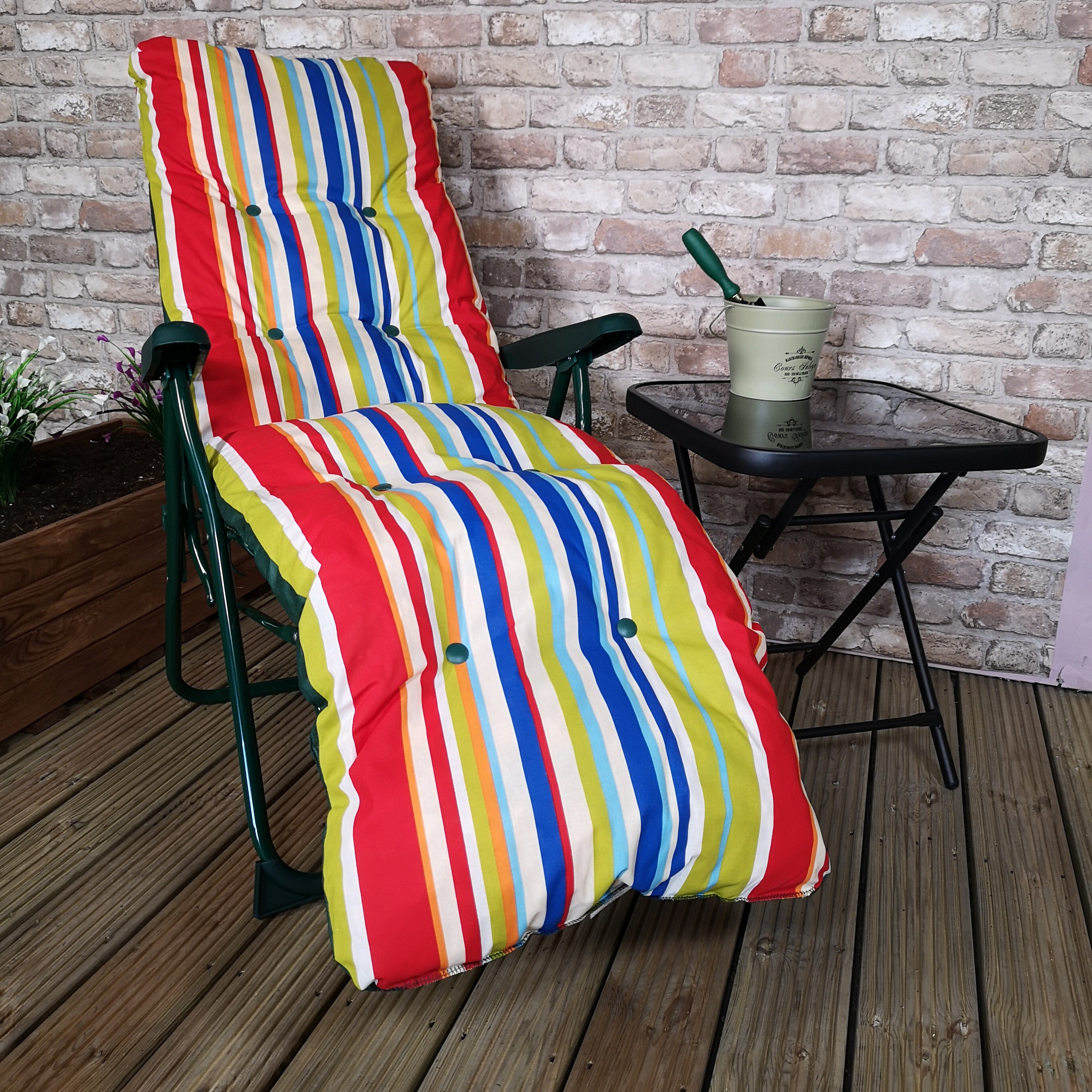 Padded Outdoor Garden Patio Recliner / Sun Lounger with Stripes