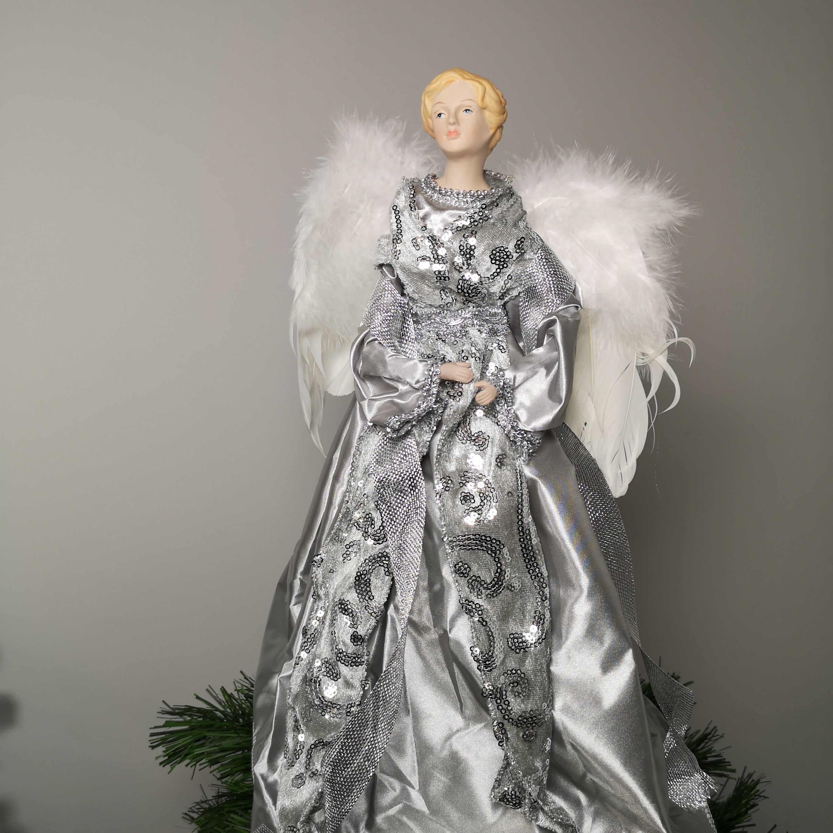 45cm Premier Christmas Tree Topper Angel Decoration in Grey and Silver