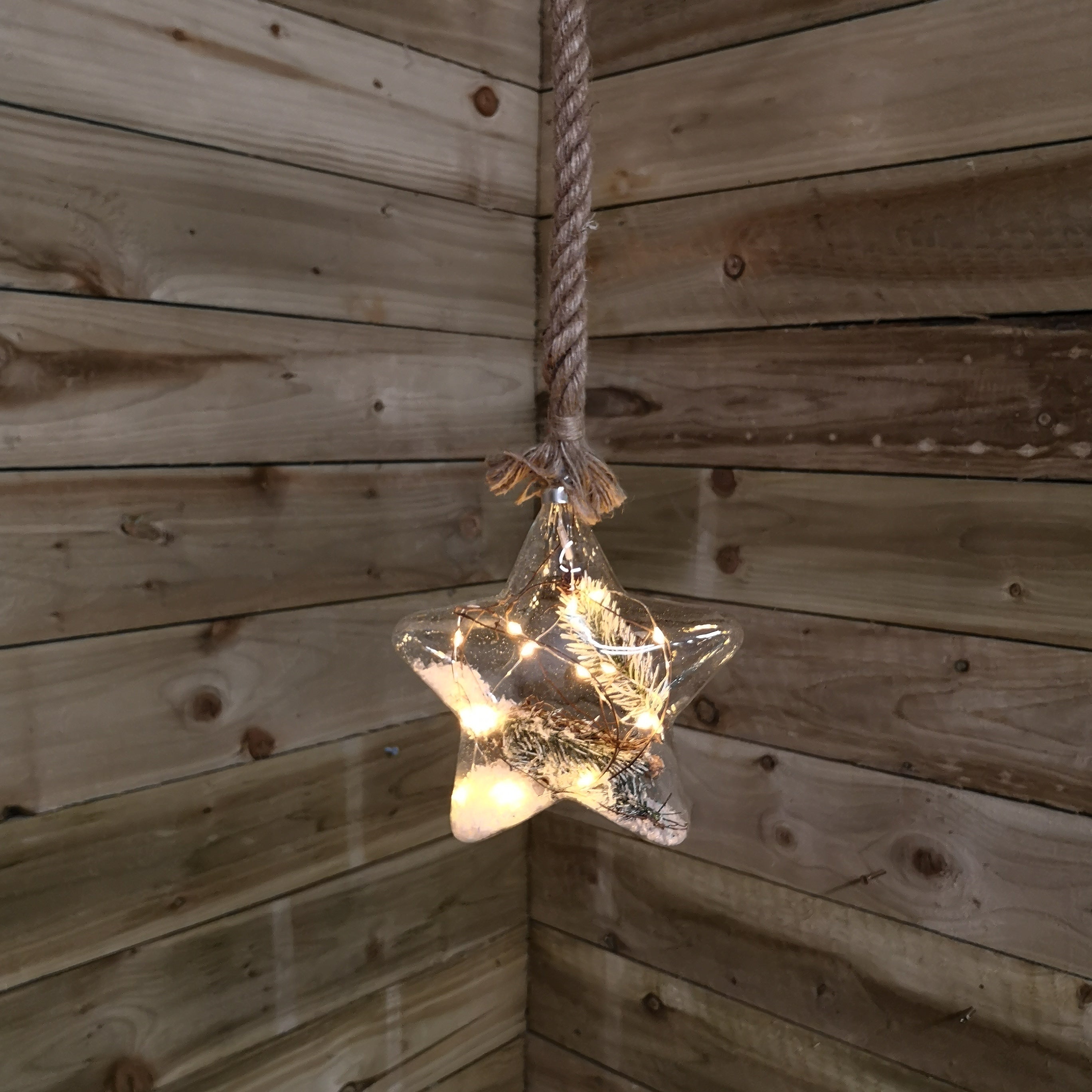 LED Battery Operated Hanging Christmas Star Glass Decoration