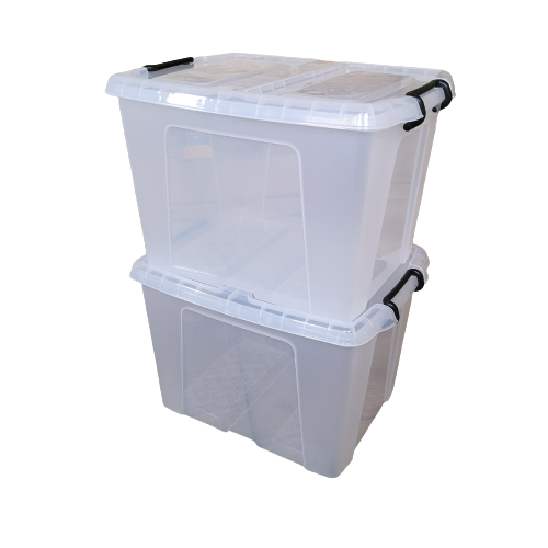 2 x 40L Smart Storage Box, Clear with Clear Extra Strong Lid, Stackable and Nestable Design Storage Solution
