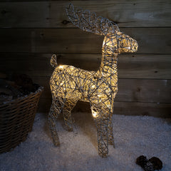 60cm Gold Wicker Large LED Illuminated Christmas Reindeer Figures Indoor Decoration