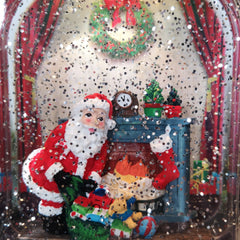 24cm Snowtime Christmas Water Spinner Antique Effect Lantern With Santa Scene Dual Power