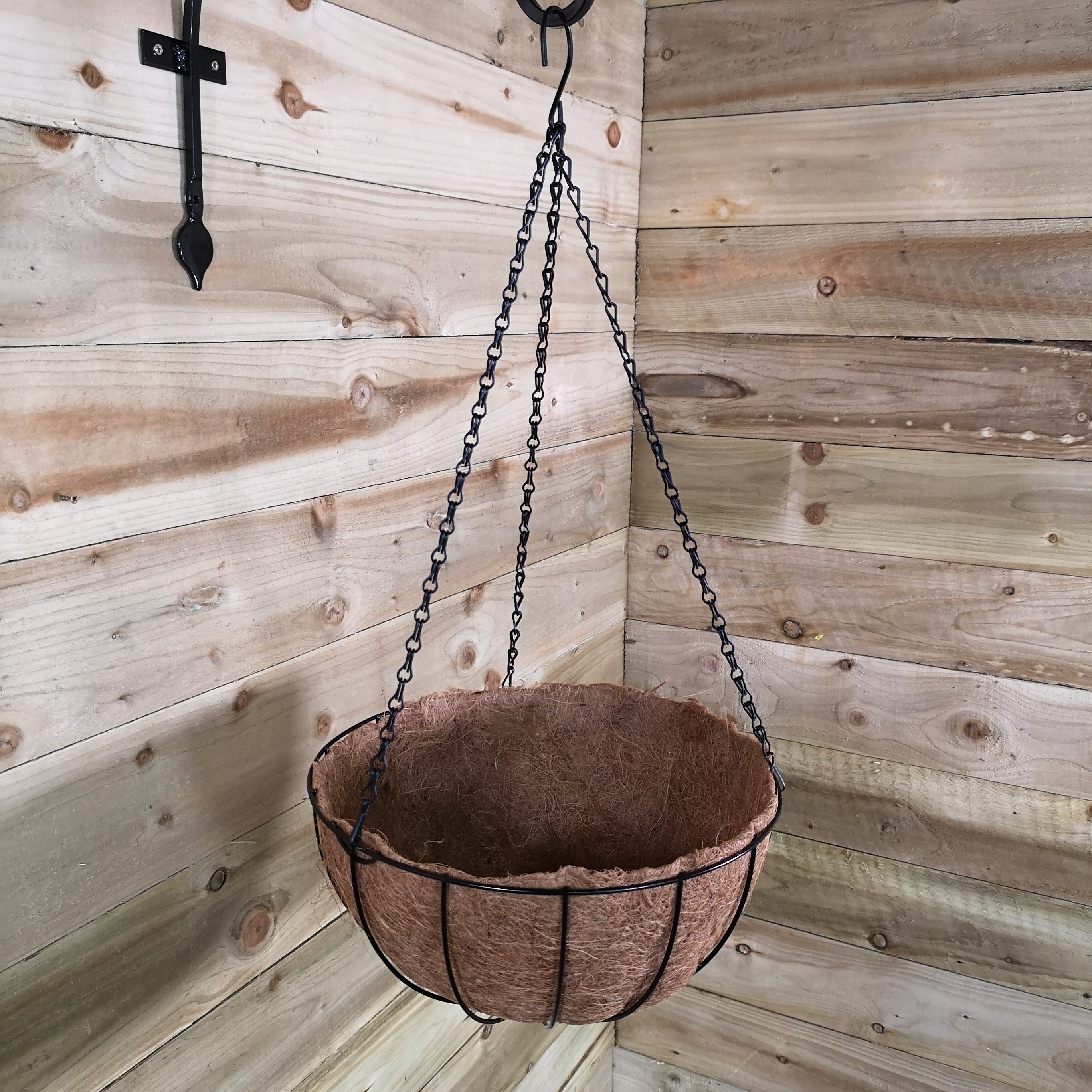 Pack of 2 Tom Chambers Black Metal Garden Plant Hanging Basket with WaterSave Coco Fibre Liner 35cm - No Bracket