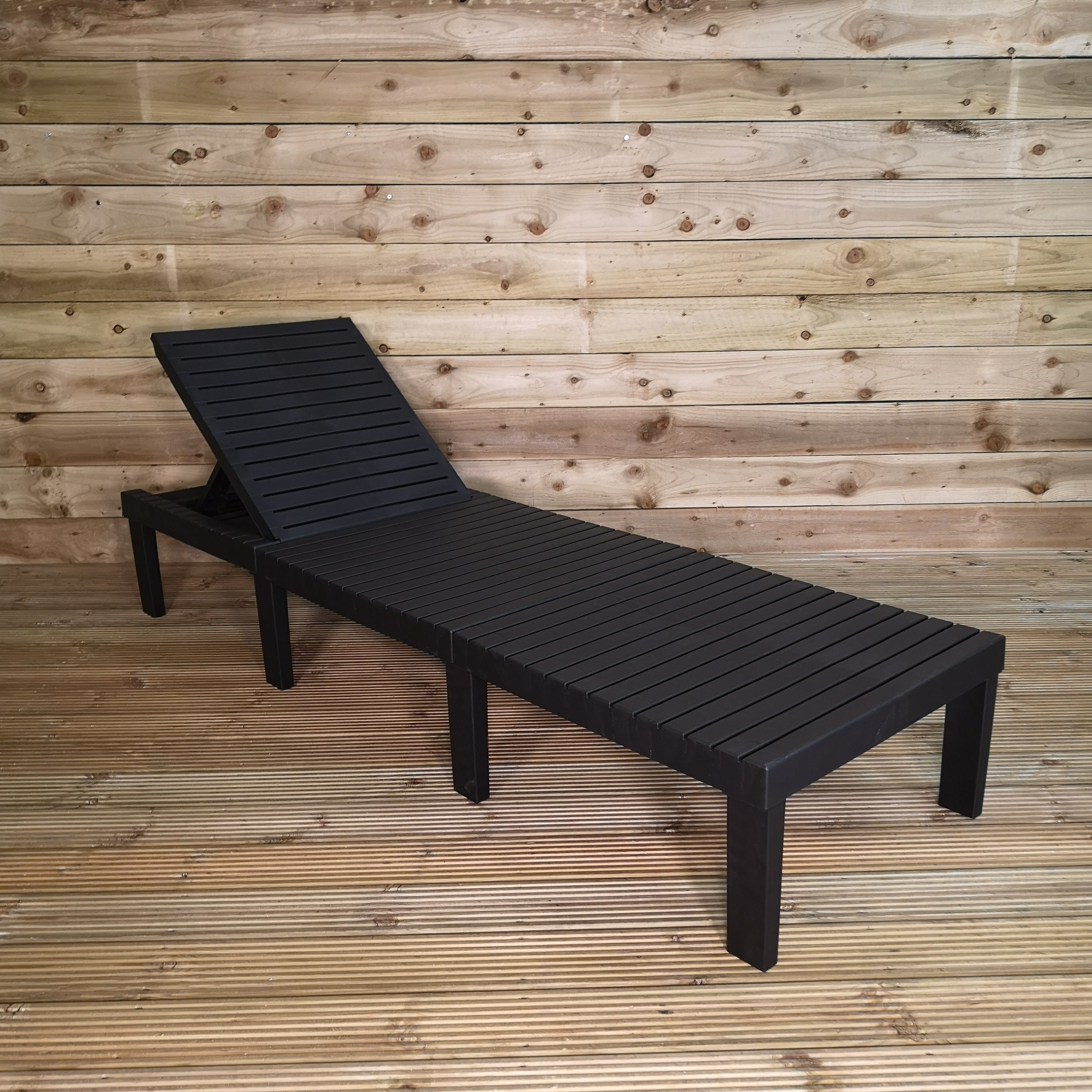 2m Black Modular Lounge Bed / Bench with Grey Cushion Outdoor Garden Furniture