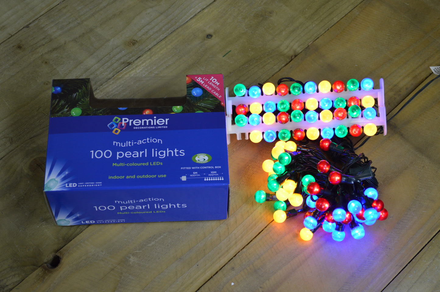 10m 100 LED Premier Multi Action Outdoor Pearl Christmas Lights Multi Coloured