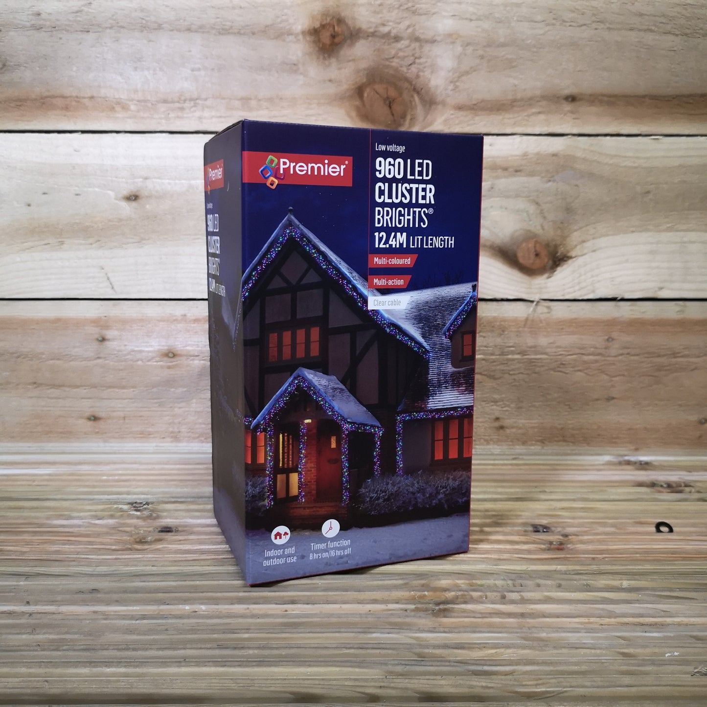 960 LED 12m Premier Cluster Indoor Outdoor Multi Function Mains Operated Christmas Lights with Timer on Clear Cable in Multicoloured