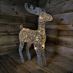 60cm Gold Wicker Large LED Illuminated Christmas Reindeer Figures Indoor Decoration