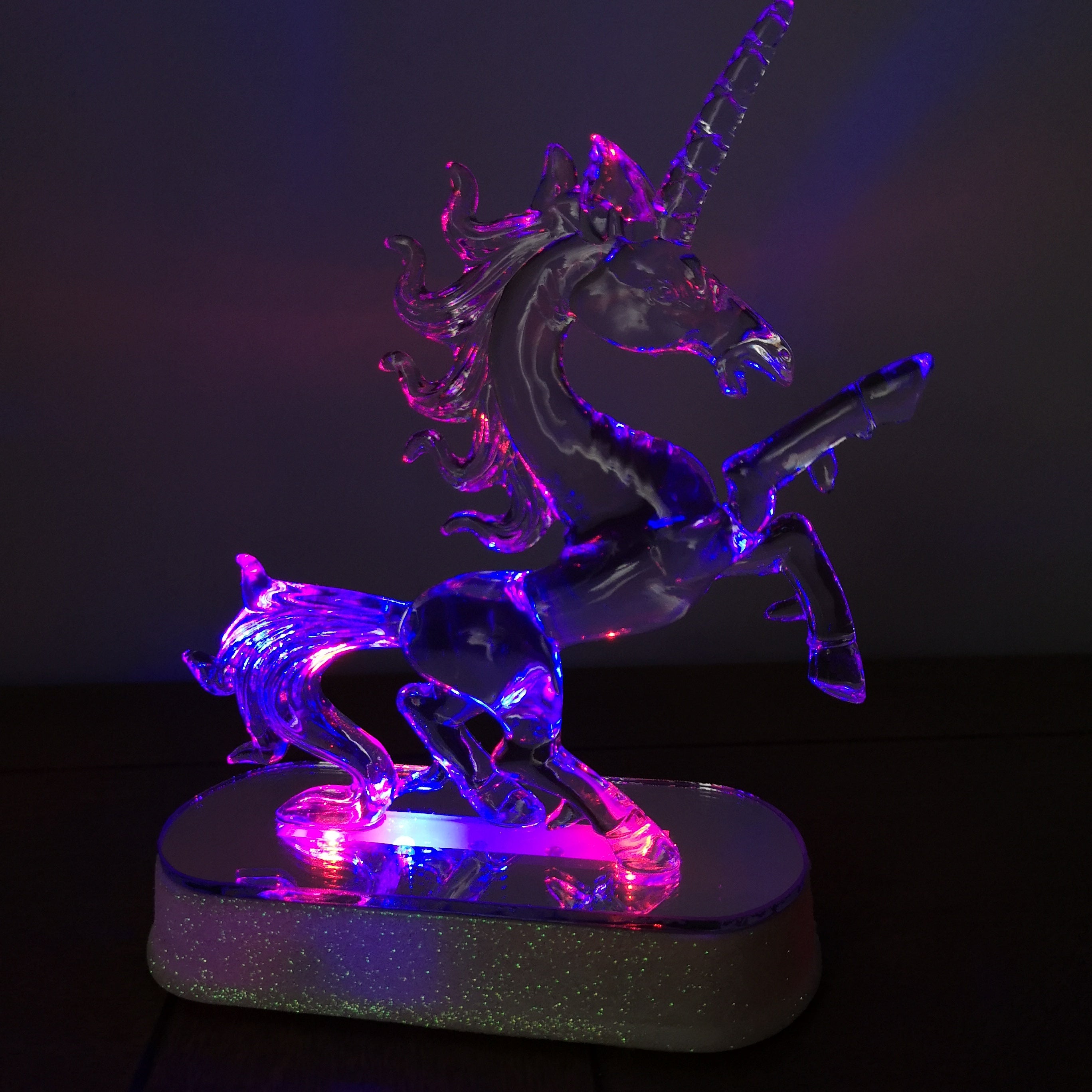 18cm Battery Operated Colour Changing Acrylic LED Unicorn Christmas Decoration