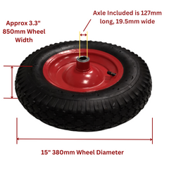 Replacement 15" x 4" Pneumatic Heavy Duty Garden Wheelbarrow Wheel & Axel In Red