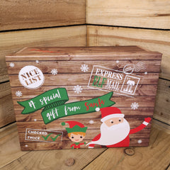 H15 x 35 x 26cm Flat Pack Cardboard Christmas Eve Box with Santa and Elf Design