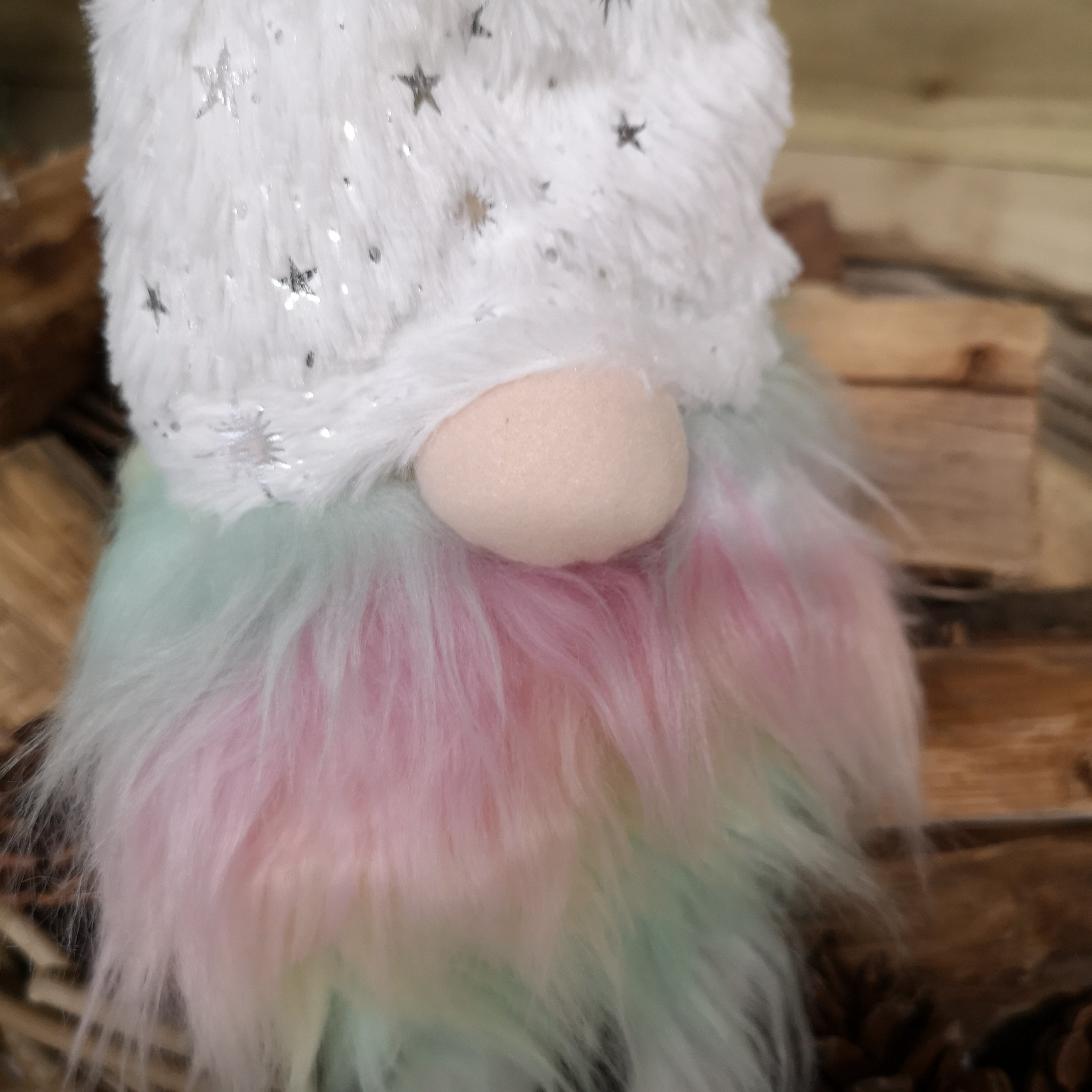 70cm Festive Christmas Rainbow Haired Plush Gonk Dangly Legs & Starry Hat