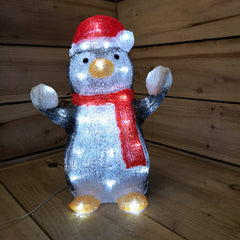 Christmas Choice of 2 Acrylic Penguin With Scarf & Snowball 40 LED Lights /Timer Function