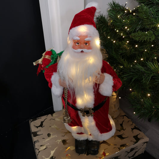 60cm Battery Operated Lit Traditional Red Santa with Sack Christmas Decoration