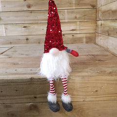 42cm Red Christmas Light Up Gnome Gonk Nordic Sitting Red Sequins Dangly Legs