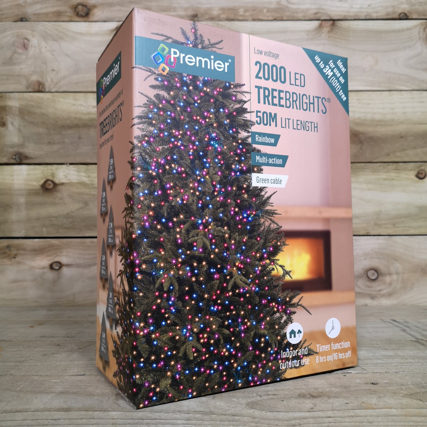 2000 LED 50m Premier TreeBrights Indoor Outdoor Christmas Multi Function Mains Operated String Lights with Timer in Rainbow